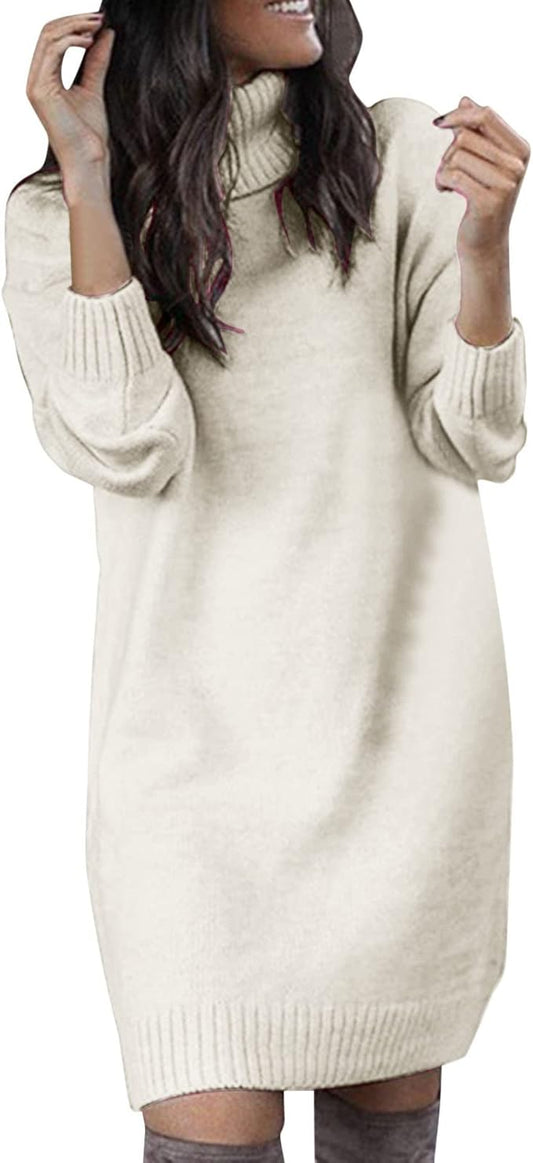 Abito invernale da donna, a collo alto, a maniche lunghe, lavorato a maglia