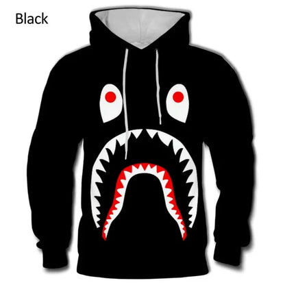 Bape Shark Felpa con cappuccio con stampa 3D Casual Hip-hop Stampa Felpa con cappuccio sportiva da donna Felpa con cappuccio unisex Shark