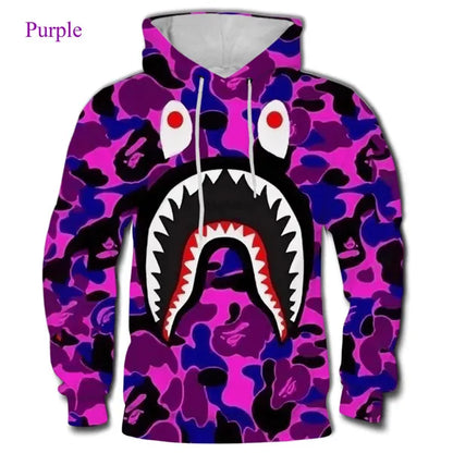 Bape Shark Felpa con cappuccio con stampa 3D Casual Hip-hop Stampa Felpa con cappuccio sportiva da donna Felpa con cappuccio unisex Shark