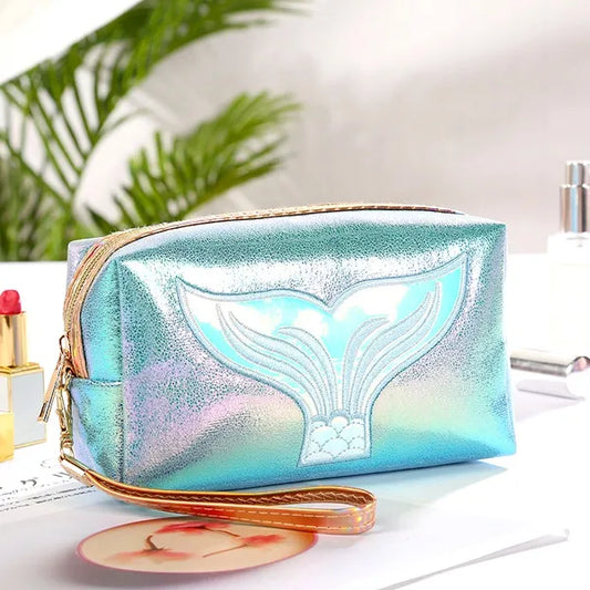 Borsa per trucchi glitterata a coda di sirena in 6 colori,  Borsa carina per trucchi da donna con cerniera