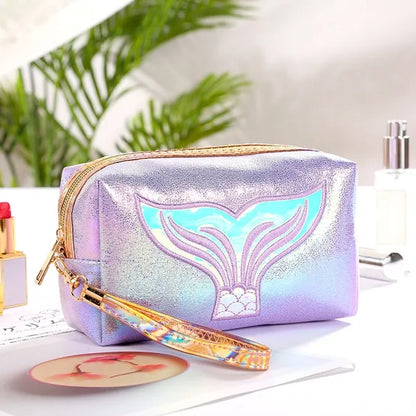 Borsa per trucchi glitterata a coda di sirena in 6 colori,  Borsa carina per trucchi da donna con cerniera