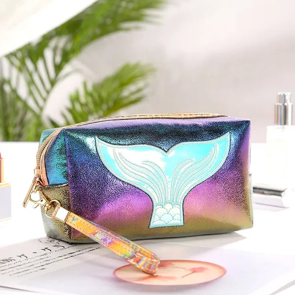 Borsa per trucchi glitterata a coda di sirena in 6 colori,  Borsa carina per trucchi da donna con cerniera