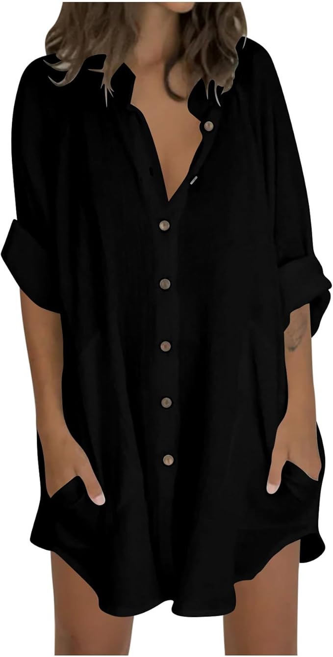 Camicie lunghe da donna con maniche a 3/4, casual