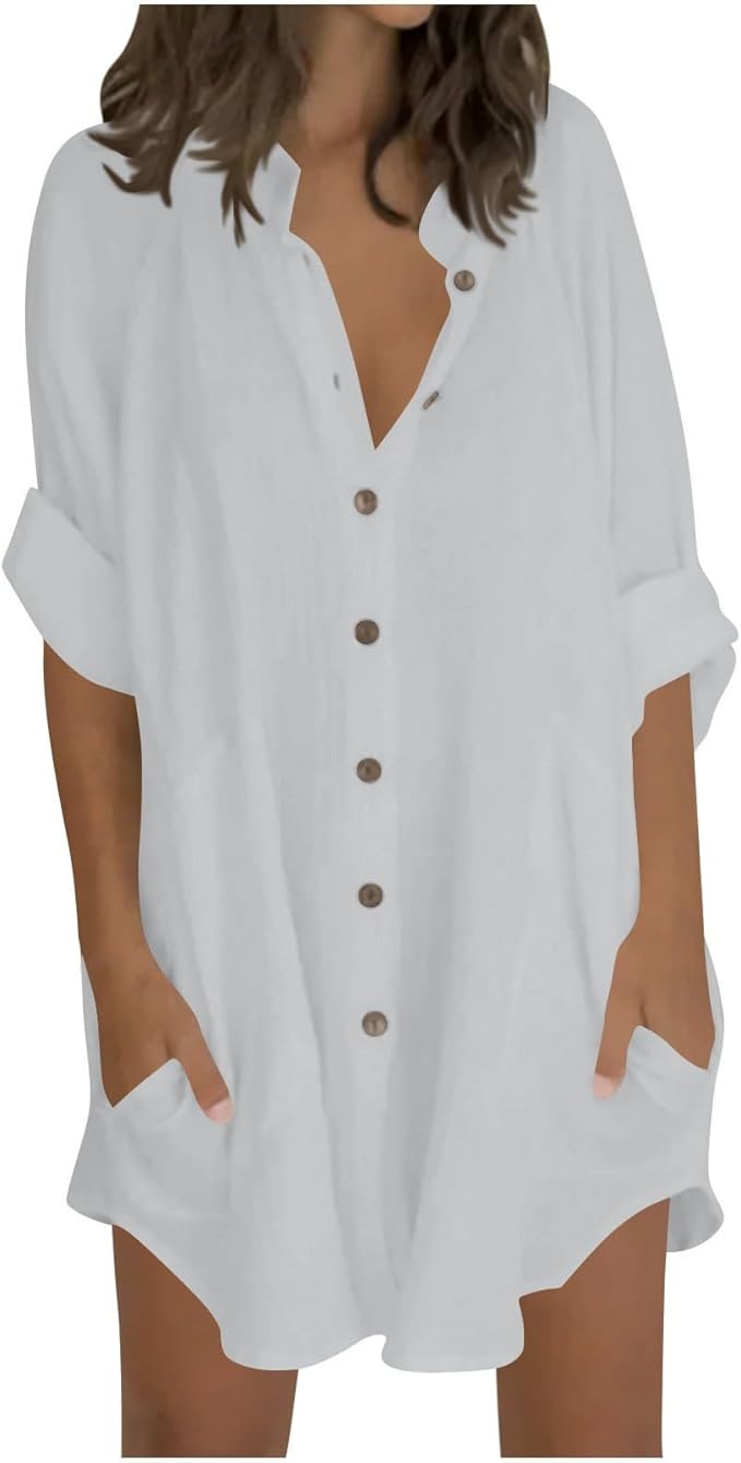 Camicie lunghe da donna con maniche a 3/4, casual