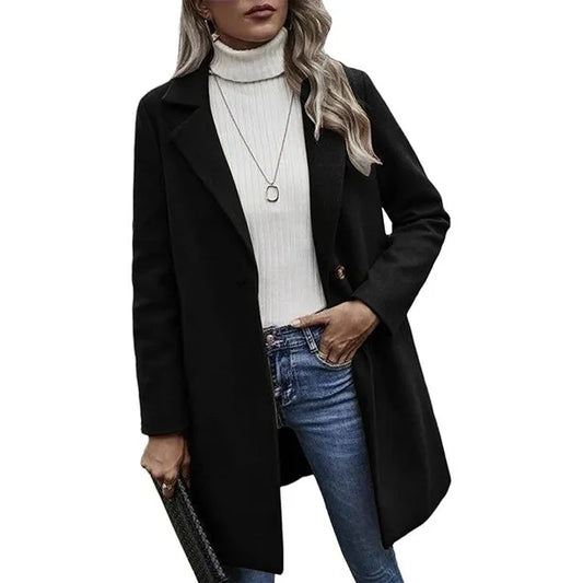 Cappotto di lana double face da donna nuovo Autunno e inverno  monopetto tascabile lungo tinta unita Cappotto di lana casual da donna