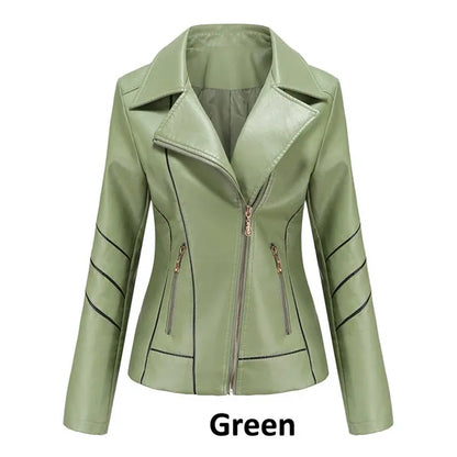 Giacca in pelle nera con colletto rovesciato primavera autunno verde senape Eleganti giacche in ecopelle da donna Moto Biker PU outwear