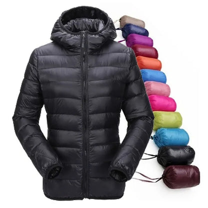 Piumino ultraleggero da donna Piumini invernali con cappuccio Piumini invernali da donna Parka slim a maniche lunghe con cerniera