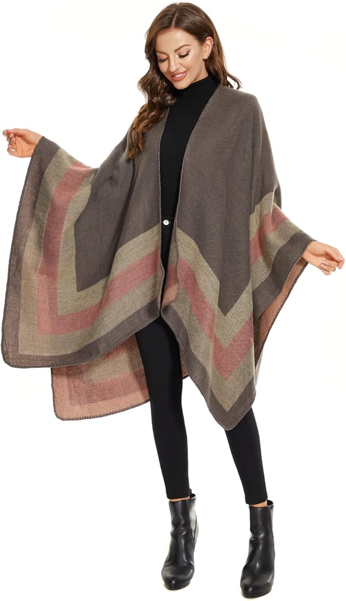 Elegante Mantella da Donna con Fronte Aperto Poncho Morbido