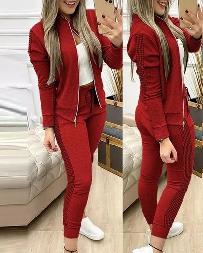 Nuovo arrivo autunno e inverno moda donna tuta set manica lunga cerniera casual top e pantaloni super fashion in 3 colori diversi