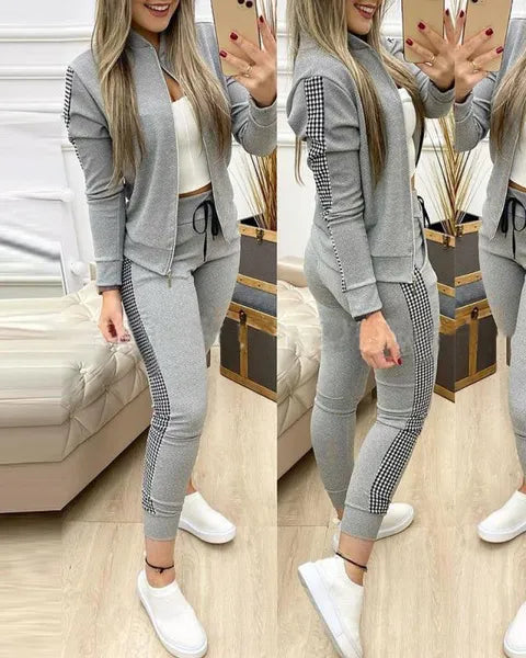 Nuovo arrivo autunno e inverno moda donna tuta set manica lunga cerniera casual top e pantaloni super fashion in 3 colori diversi