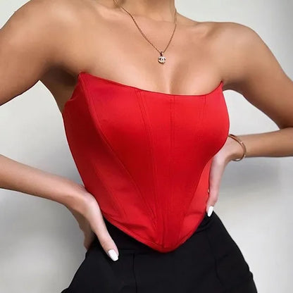 Corsetto alla moda in velluto senza maniche con spalle scoperte Top corto Gilet intimo femminile Top bustino senza schienale solido