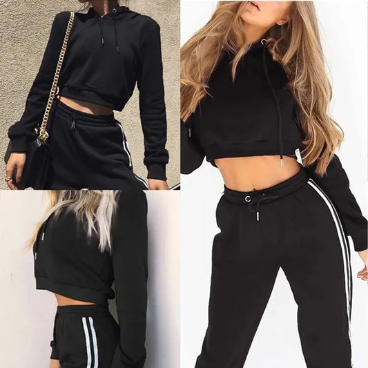 Top da donna con cappuccio Completi da atletica Top + Bottom Tuta sportiva da donna Tuta casual Cappotto + pantaloni Completi Tinta unita Manica lunga Pullover larghi con cappuccio Felpe lunghe Felpe Sportwear Pantaloni sportivi