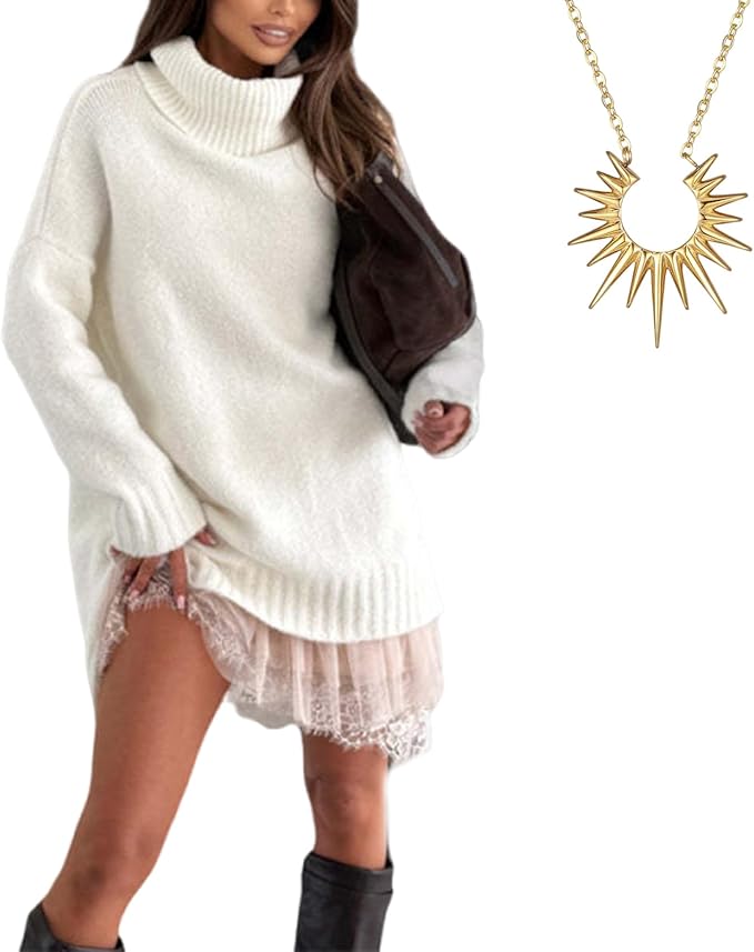 Abito Dolcevita da Donna, Top A Collo Alto Ampio