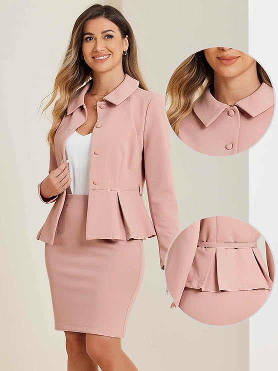 Tailleur Donna Eleganti Peplo da Lavoro 2 Pezzi