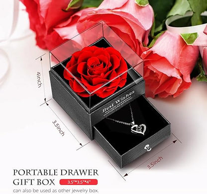 GOICC Rosa Eterna Stabilizzata Idee Regalo Donna, Mamma, Moglie, Rosa Eterna con Collana Regali per Lei - Rose Stabilizzate Valentino Regalo, Festa della Mamma, Natale, Anniversario (Rosso)