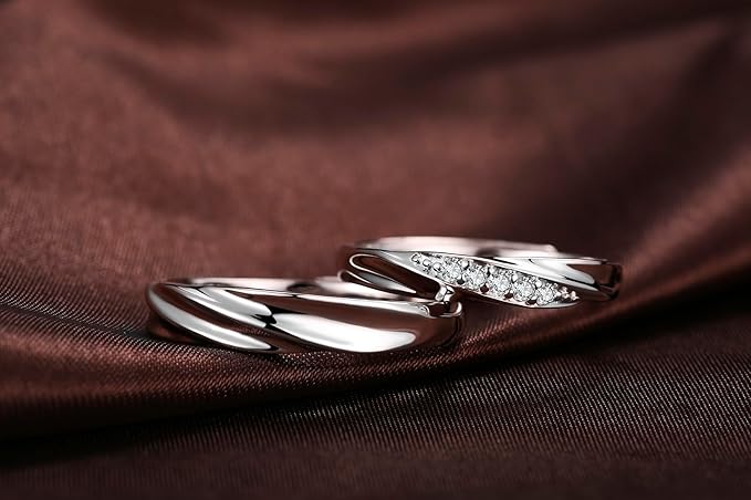 sassu fine Endless Love, coppia di anelli in argento 925 con zirconia cubica Swarovski, regolabili, fedi nuziali, anelli di promessa (anelli per coppia)