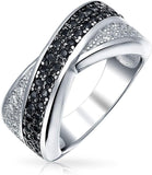 Anello a Fascia Incrociata X con Zirconi Cubici CZ Pavé Bicolore in Argento Sterling .925