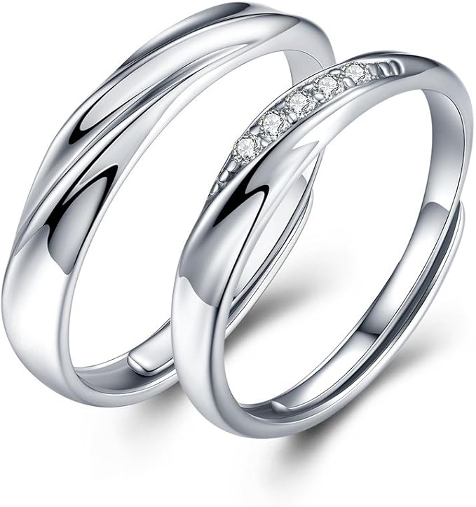 sassu fine Endless Love, coppia di anelli in argento 925 con zirconia cubica Swarovski, regolabili, fedi nuziali, anelli di promessa (anelli per coppia)