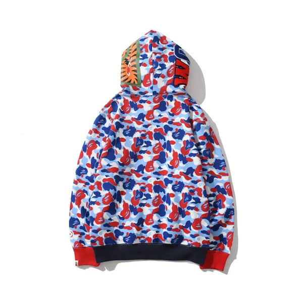 Felpa con cappuccio unisex A Bathing Ape Water New Bape con cappuccio e cerniera Shark