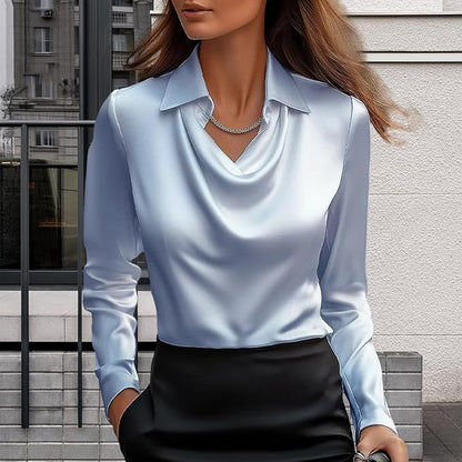 Camicia casual da donna, vestibilità larga, colletto in raso