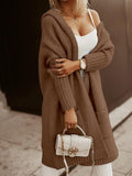 Cardigan da donna lungo con cappuccio, invernale a maglia grossa