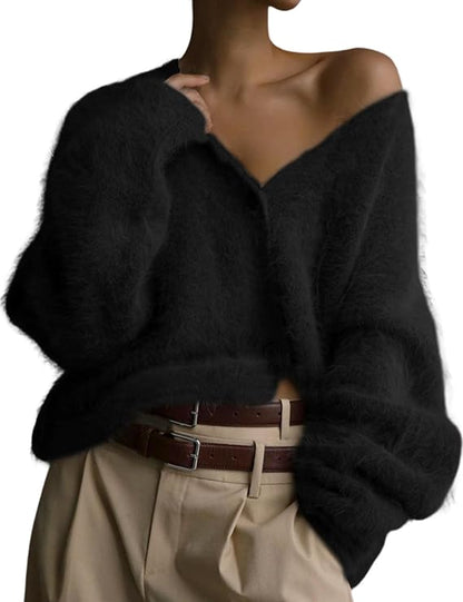 Cardigan da donna sfocato maglione con scollo a V