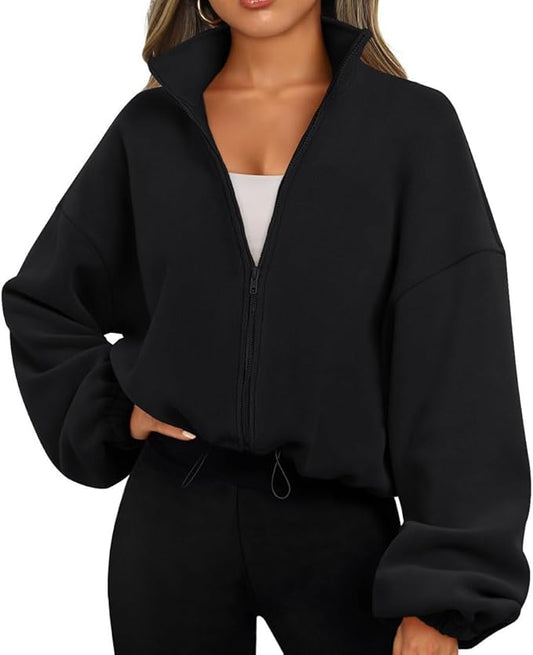 Felpa Cappotto Sportivo in Pile Rocker con Collo Alto e Zip Imbottita Donna