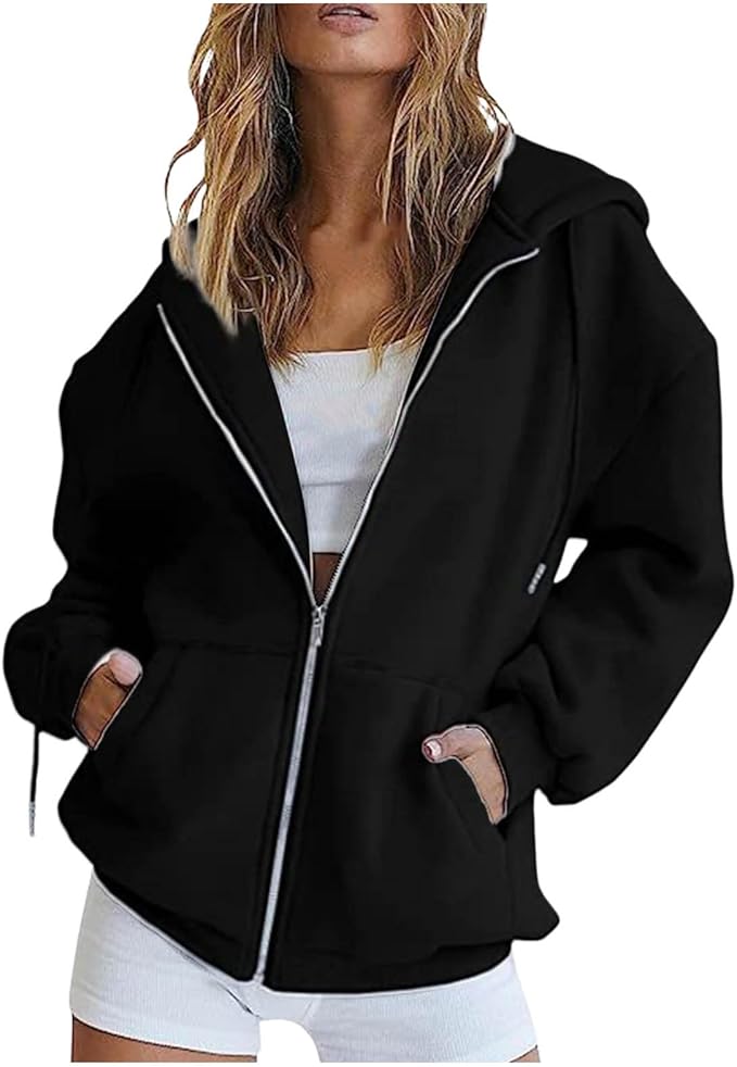 Felpa con Cappuccio e Zip Giacca Pile da donna