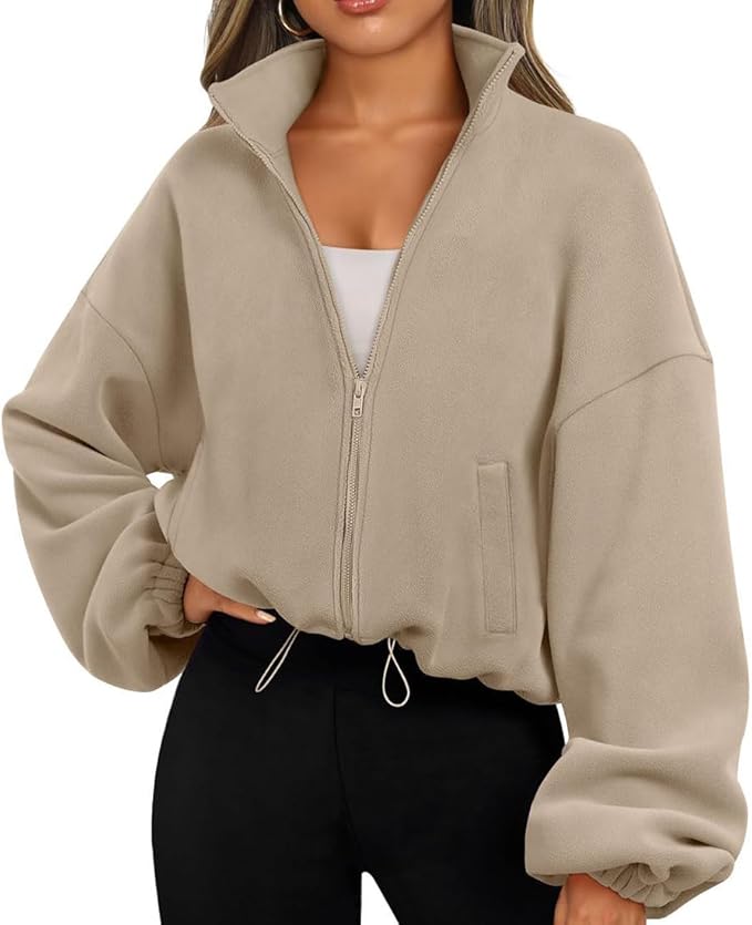 Felpa Cappotto Sportivo in Pile Rocker con Collo Alto e Zip Imbottita Donna