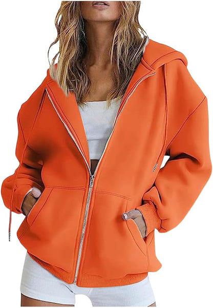 Felpa con Cappuccio e Zip Giacca Pile da donna