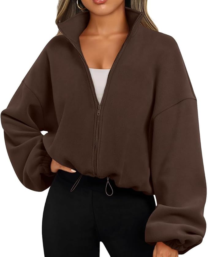 Felpa Cappotto Sportivo in Pile Rocker con Collo Alto e Zip Imbottita Donna