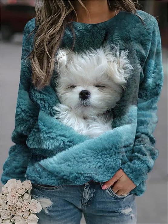 Felpa con Motivo Cane Carino Moda Maglione Casual