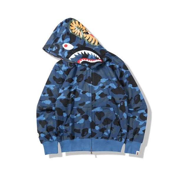 New Bape Camouflage Thin Hooded Zipper Jacket Shark Jacket Cappotto unisex con cappuccio e cerniera moda camouflage