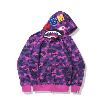 New Bape Camouflage Thin Hooded Zipper Jacket Shark Jacket Cappotto unisex con cappuccio e cerniera moda camouflage