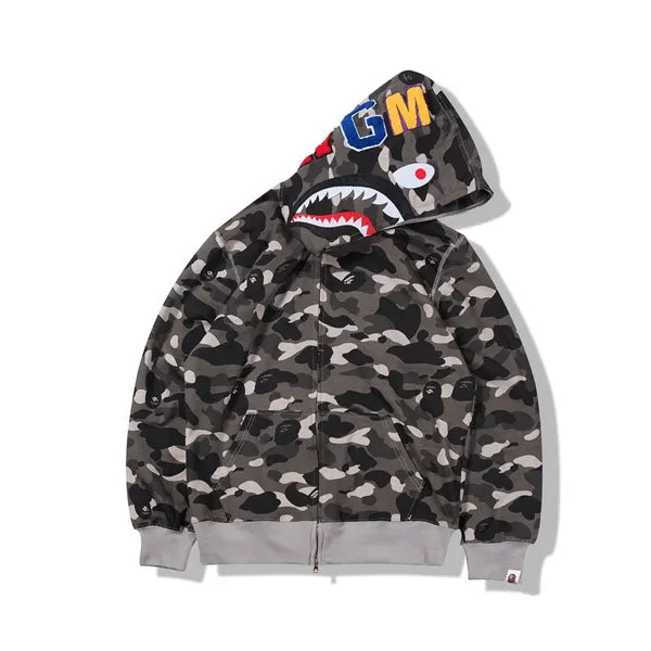 New Bape Camouflage Thin Hooded Zipper Jacket Shark Jacket Cappotto unisex con cappuccio e cerniera moda camouflage