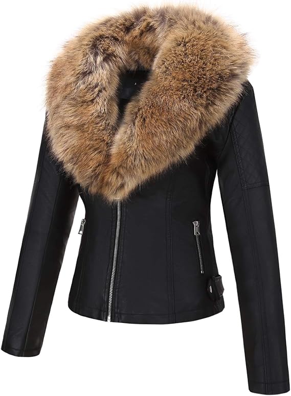 Giacca in Finta Pelle con pelo Caldo Foderata in Pile