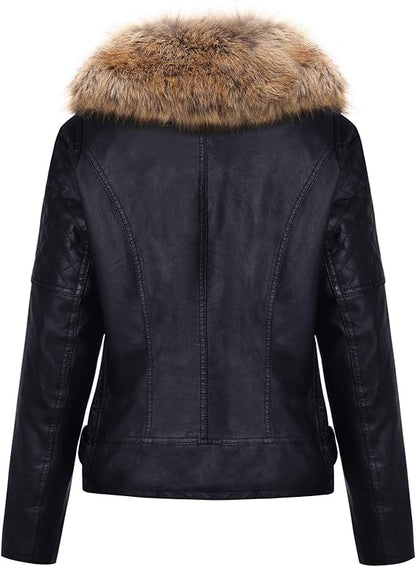 Giacca in Finta Pelle con pelo Caldo Foderata in Pile