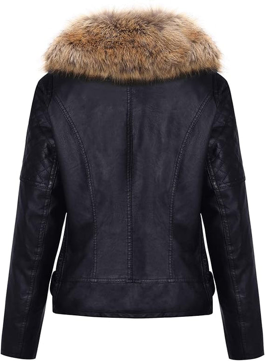 Giacca in Finta Pelle con pelo Caldo Foderata in Pile