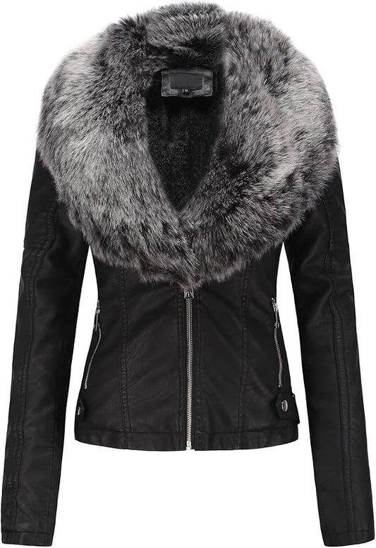 Giacca in Finta Pelle con pelo Caldo Foderata in Pile