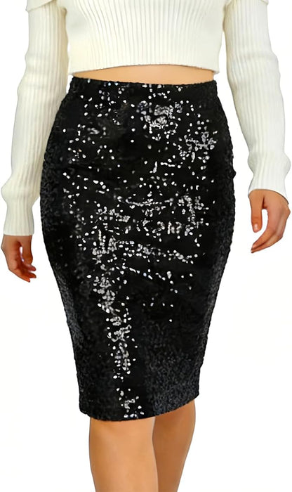 Baisdan Gonna da donna con paillettes, gonna aderente elasticizzata con glitter, per feste e serate fuori discoteca