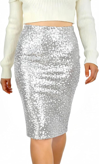 Baisdan Gonna da donna con paillettes, gonna aderente elasticizzata con glitter, per feste e serate fuori discoteca