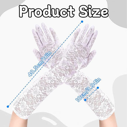 Guanti da sposa in pizzo da donna elastici in pizzo floreale Eleganti guanti in pizzo per serate, matrimoni, opera, tea party, ballo di fine anno