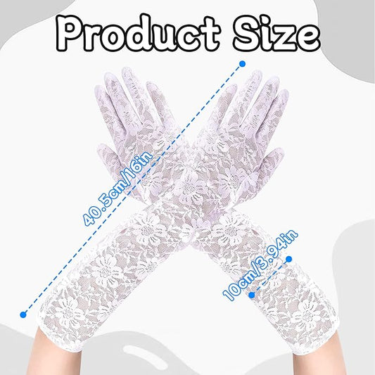 Guanti da sposa in pizzo da donna elastici in pizzo floreale Eleganti guanti in pizzo per serate, matrimoni, opera, tea party, ballo di fine anno