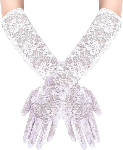 Guanti da sposa in pizzo da donna elastici in pizzo floreale Eleganti guanti in pizzo per serate, matrimoni, opera, tea party, ballo di fine anno