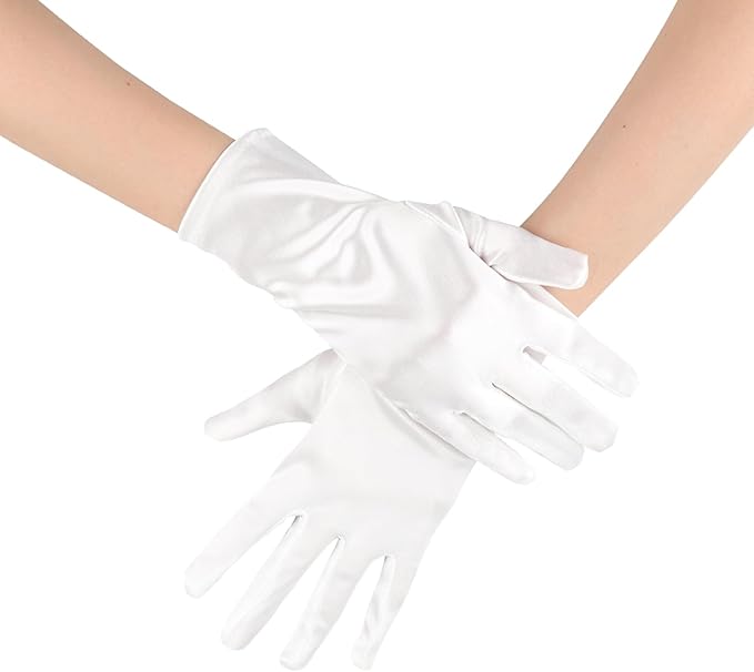 Guanti Corti in Raso da Donna da Opera per Tea Party, Banchetti, Feste, Matrimoni e Sfilate