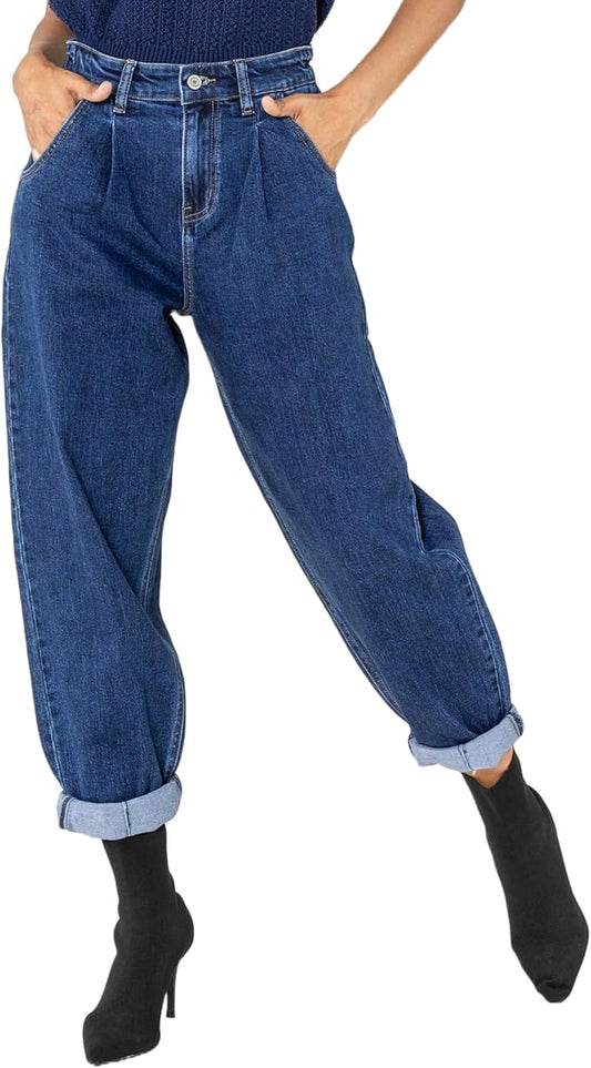 Jeans da donna a vita alta, taglio largo, stile vintage
