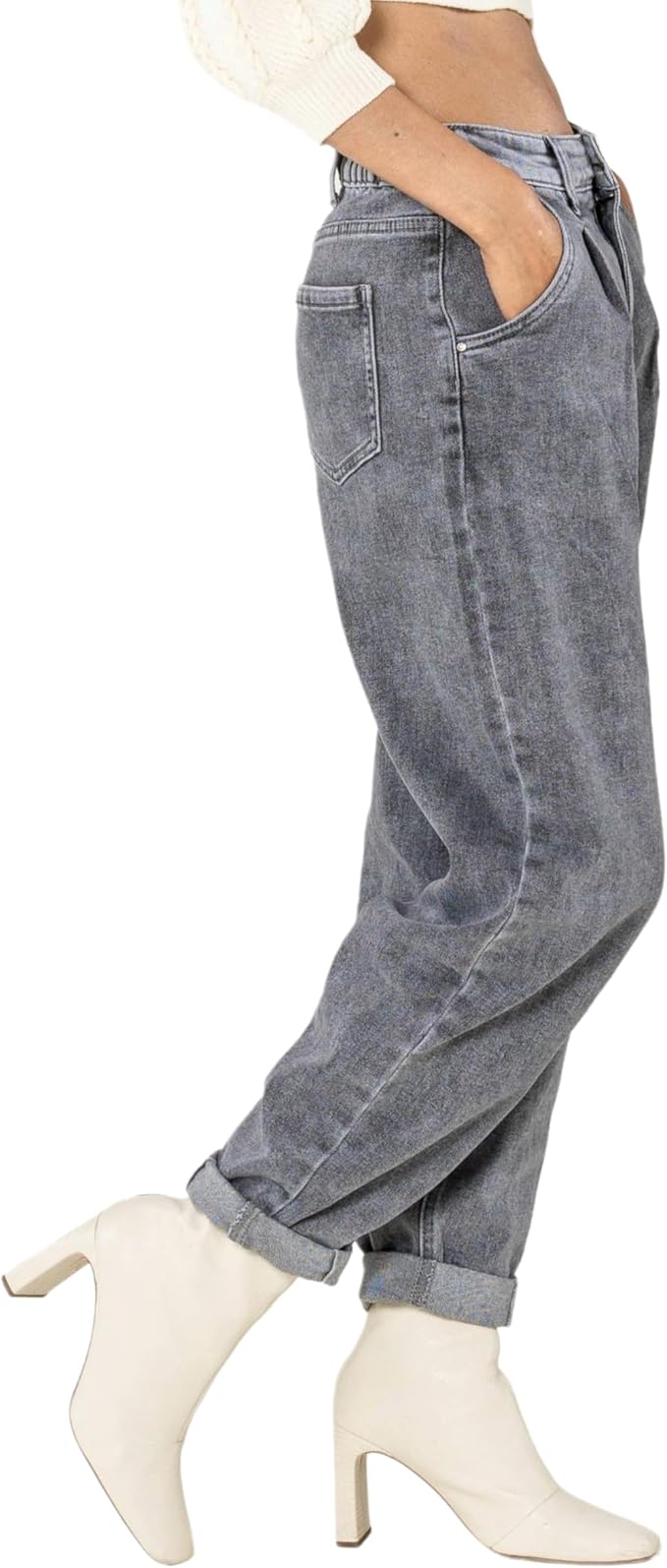 Jeans da donna a vita alta, taglio largo, stile vintage
