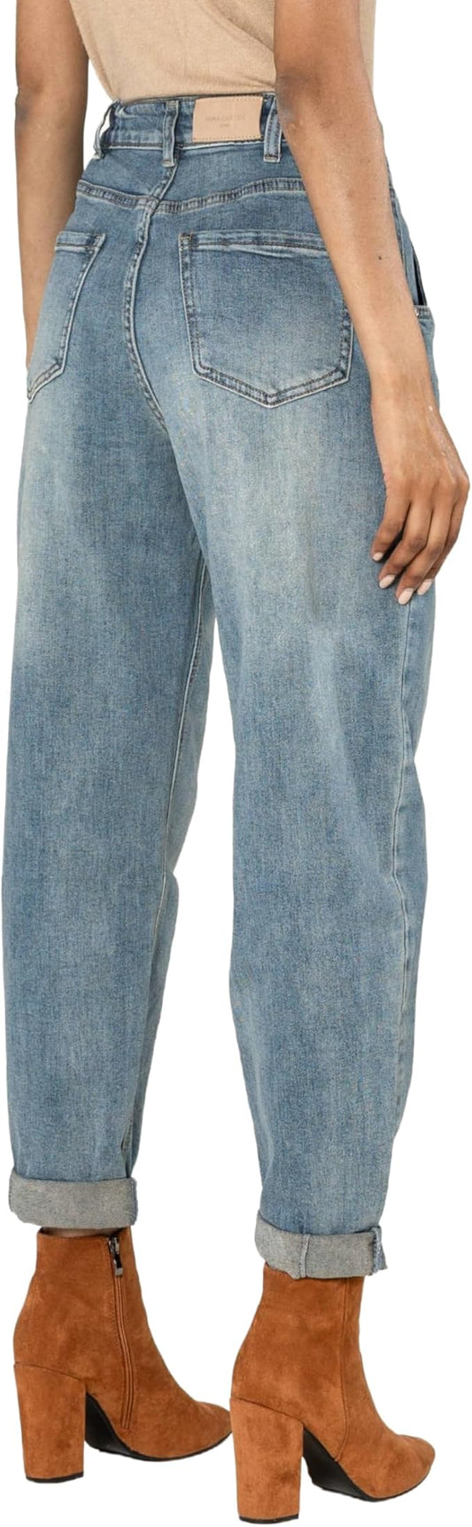 Jeans da donna a vita alta, taglio largo, stile vintage