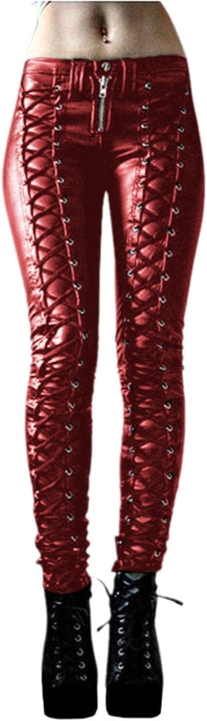 Leggings in Ecopelle da Donna Pantaloni Attillati Punk gotici Pantaloni in Pelle Sexy Collant a Vita Alta