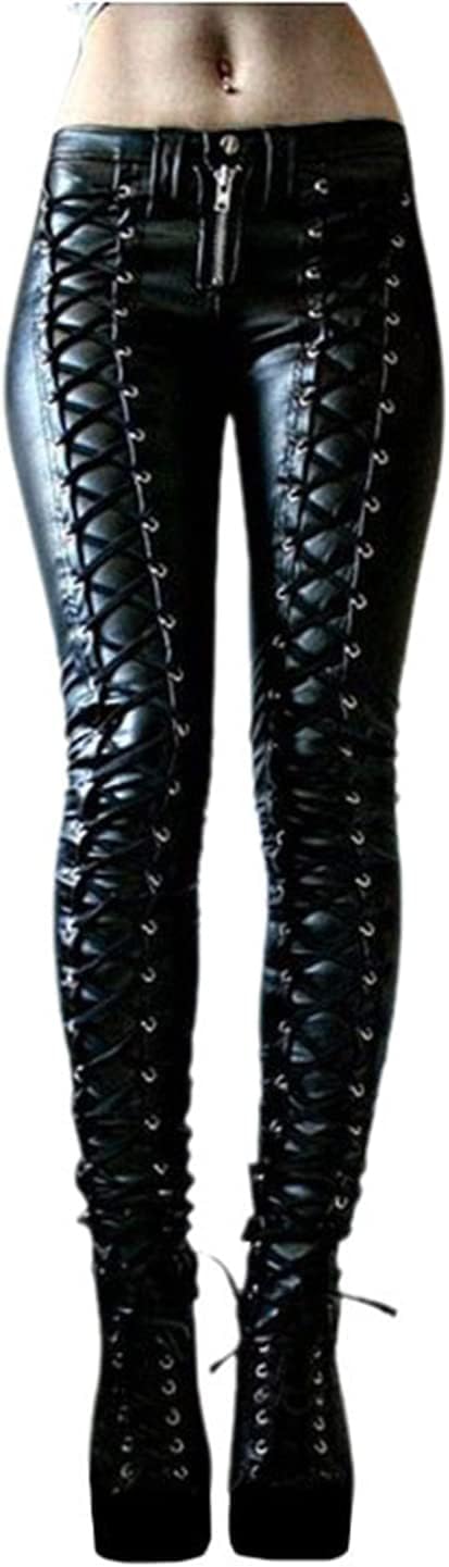 Leggings in Ecopelle da Donna Pantaloni Attillati Punk gotici Pantaloni in Pelle Sexy Collant a Vita Alta